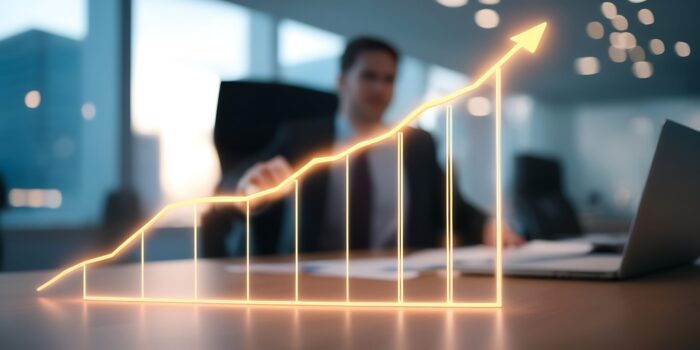 Business Growth Success Concept with Glowing Graph in Office Setting - Corporate Achievement Visualization
