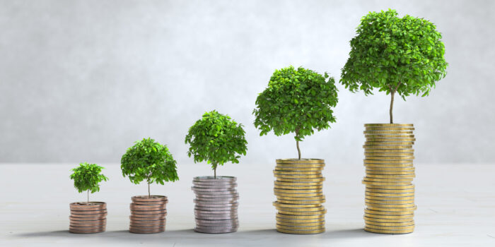 Stacks of coins arranged in a bar graph, Saving money concept. 3D illustration